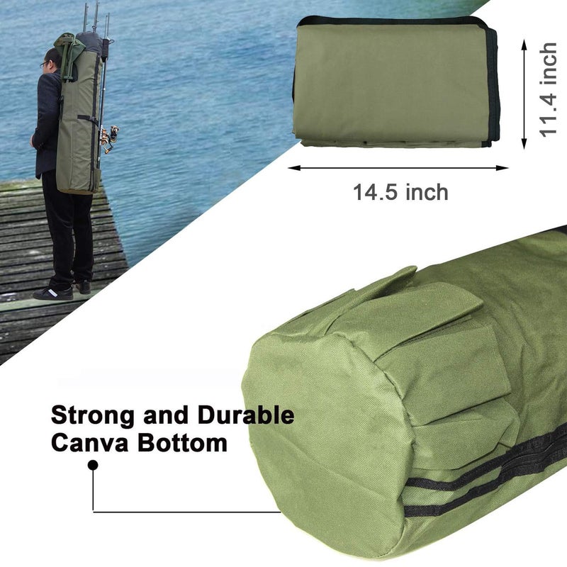 Shaddock Fishing Multifunction Fishing Pole Bag - Waterproof Rod Reel Bag Carrier Case, Durable Canvas Tackle Large Storage Gift for Men Travel, Khaki - Image 3